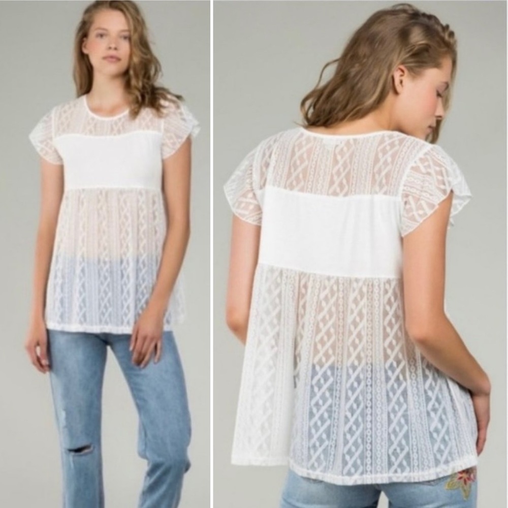 Flowy White Lace Boho Tunic Length Top NWOT